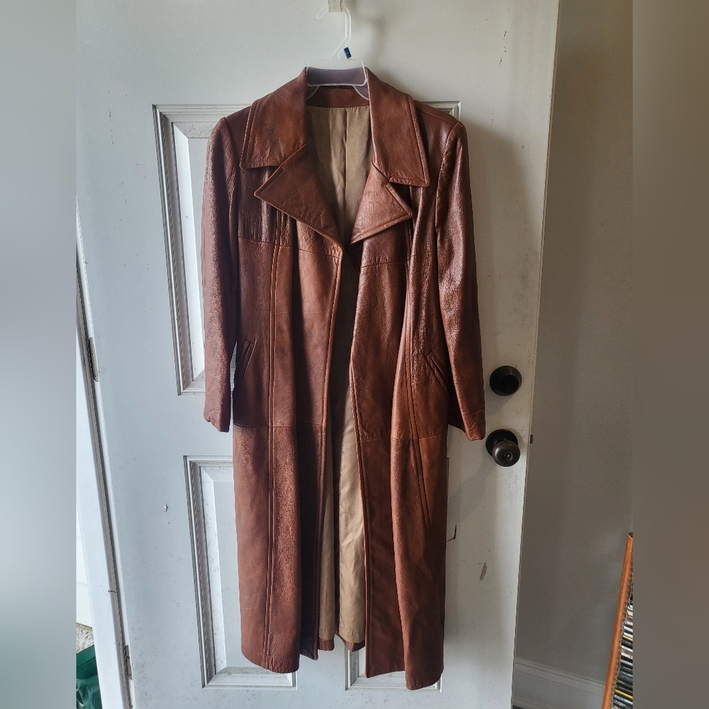 New England Sportswear Company Leather Jacket Trench Style Tan
